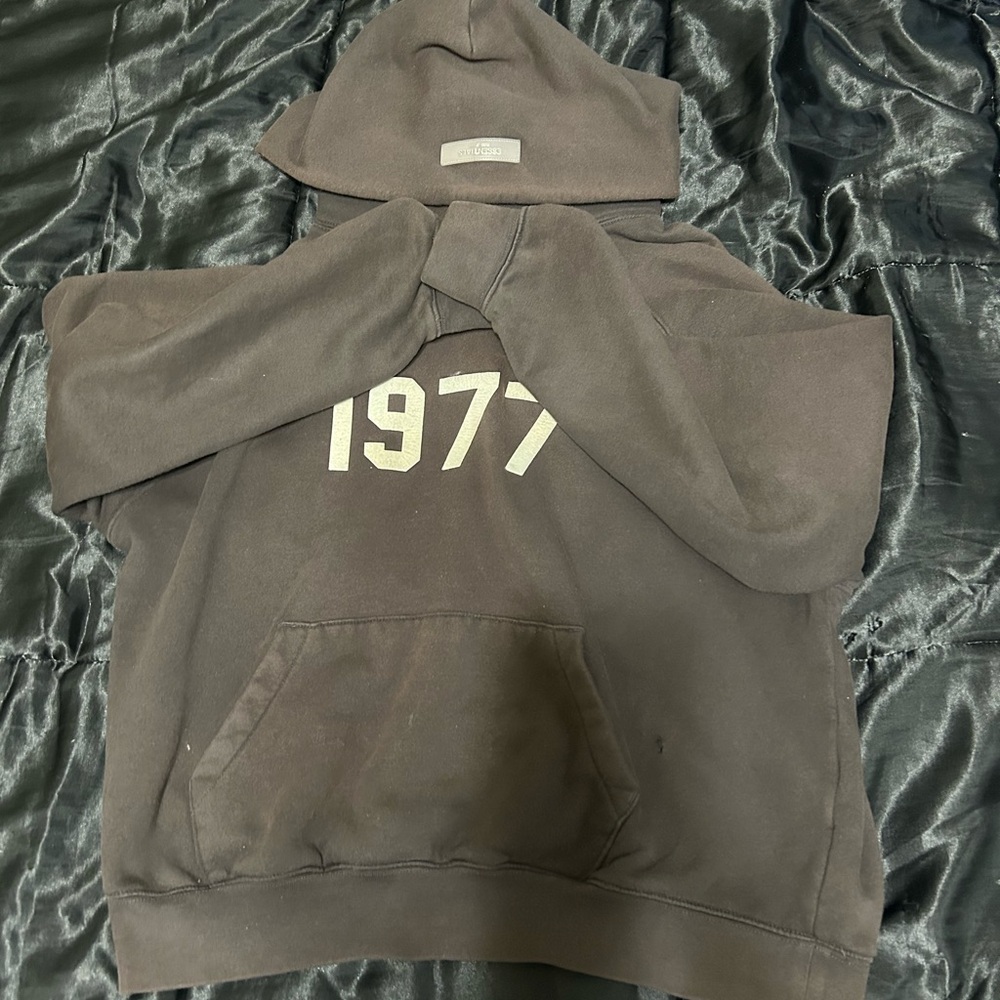 Essentials Dark Brown Hoodie with Logo Patch